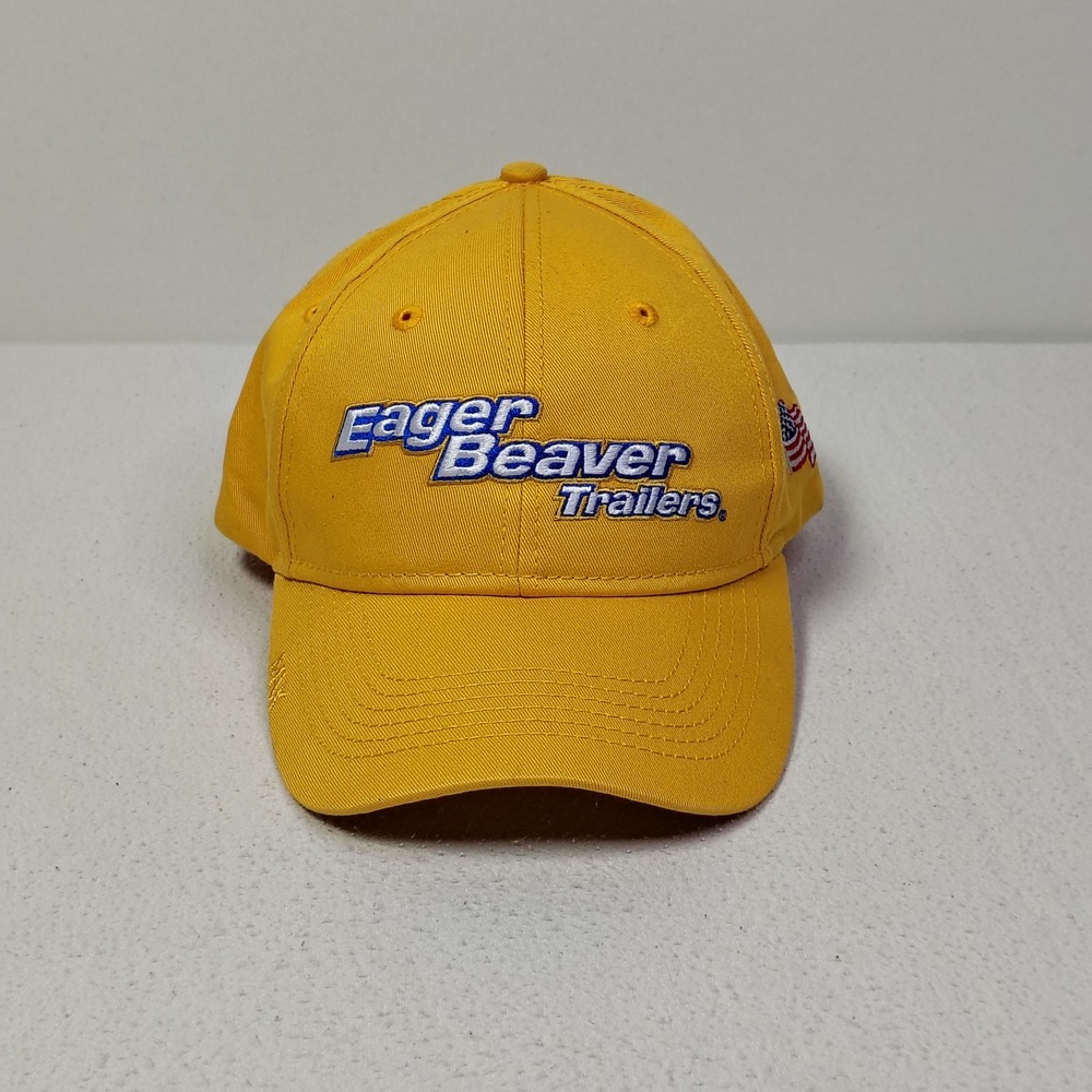 Eager Beaver Trailers Hat Cap Strap Back OSFA Yellow American Flag Triple Crown‎